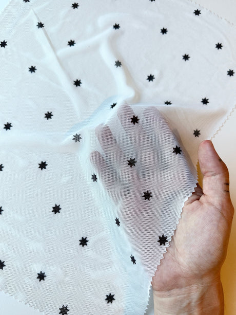Printed Power Mesh White Black Star