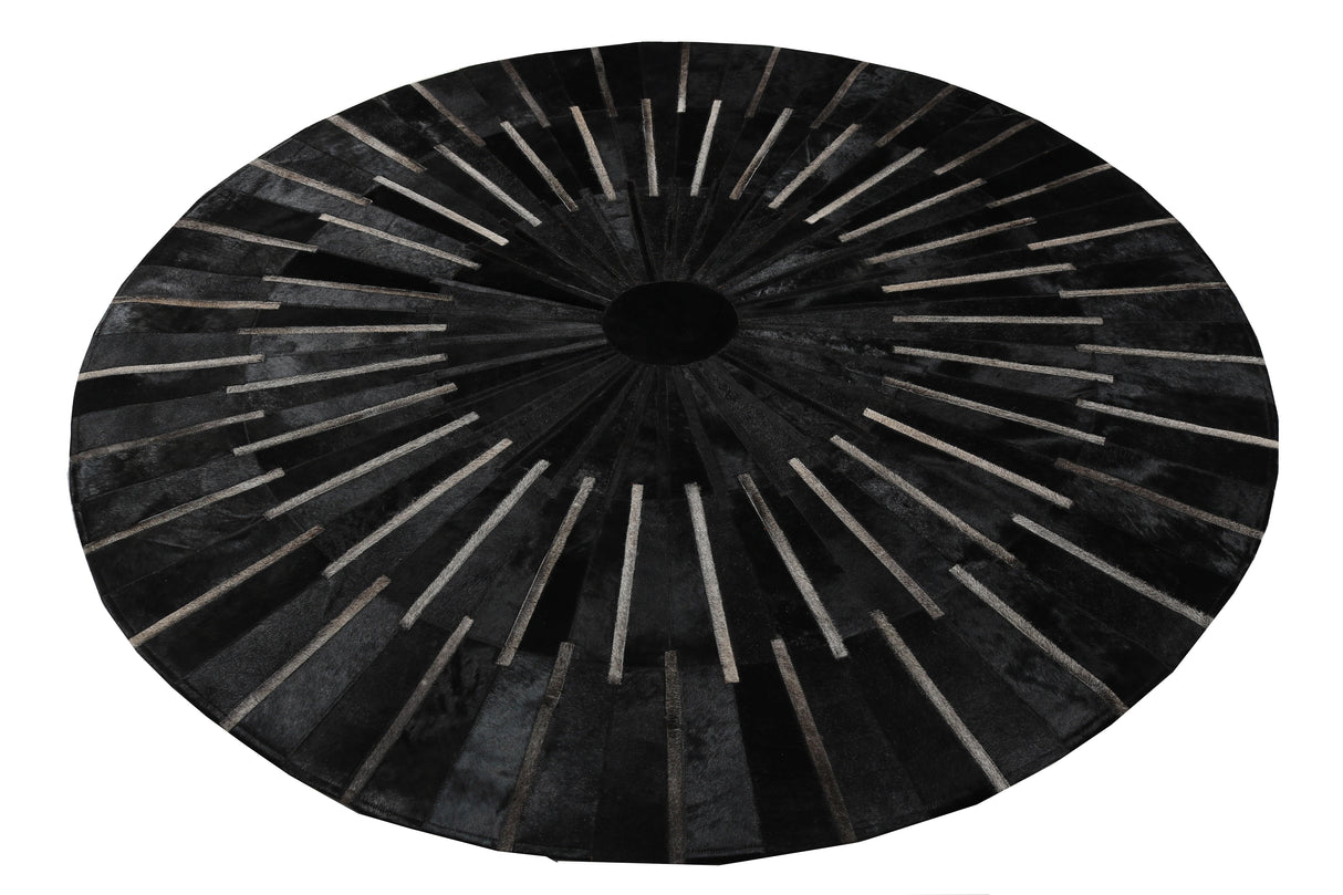 Patchwork PCH216 Round 100 Percent Real Cow Hide Fabric - Black With Charcoal Stripes, Round (6' X 6' Round)