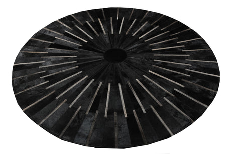 Patchwork PCH216 Round 100 Percent Real Cow Hide Fabric - Black With Charcoal Stripes, Round (6' X 6' Round)