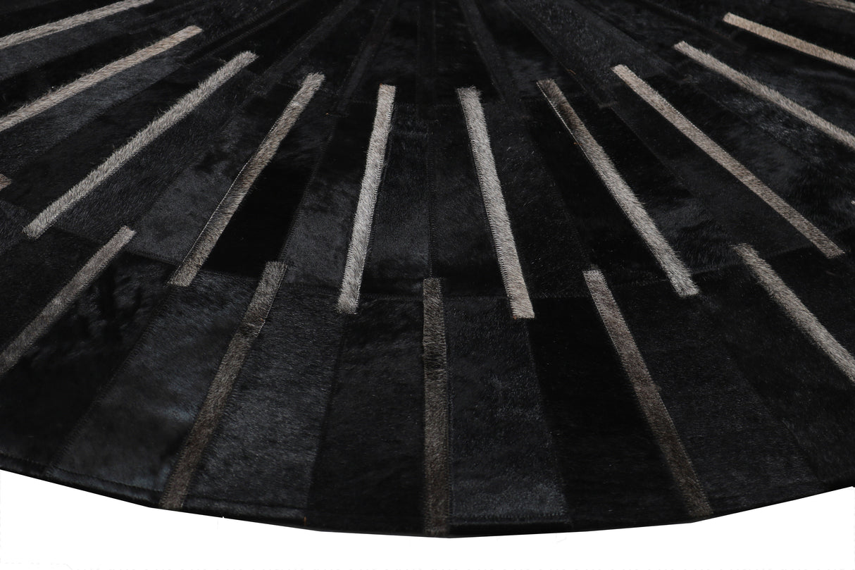 Patchwork PCH216 Round 100 Percent Real Cow Hide Fabric - Black With Charcoal Stripes, Round (6' X 6' Round)
