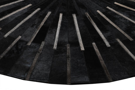 Patchwork PCH216 Round 100 Percent Real Cow Hide Fabric - Black With Charcoal Stripes, Round (6' X 6' Round)