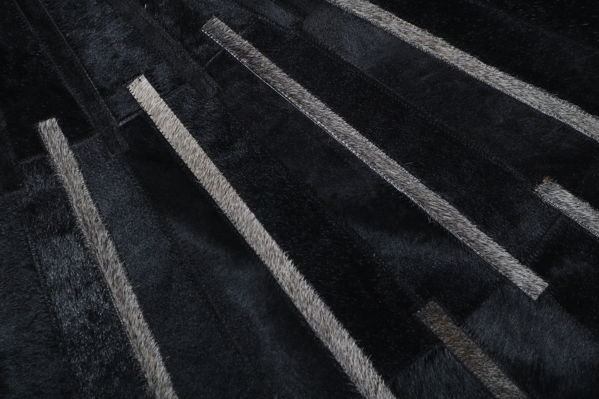 Patchwork PCH216 Round 100 Percent Real Cow Hide Fabric - Black With Charcoal Stripes, Round (6' X 6' Round)
