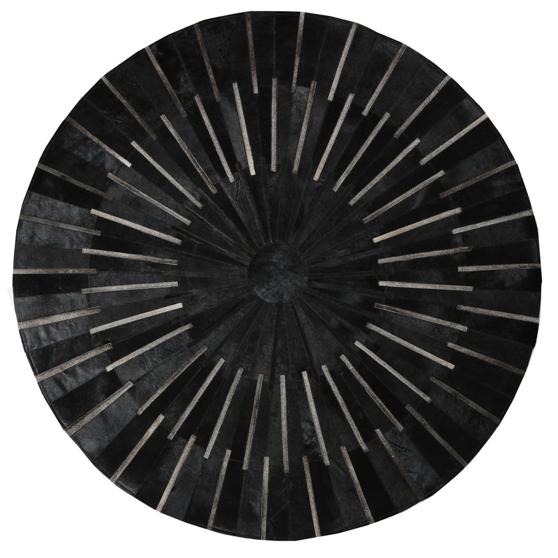 Patchwork PCH216 Round 100 Percent Real Cow Hide Fabric - Black With Charcoal Stripes, Round (6' X 6' Round)