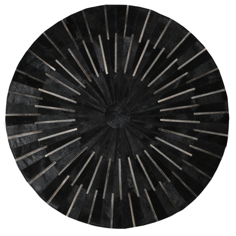 Patchwork PCH216 Round 100 Percent Real Cow Hide Fabric - Black With Charcoal Stripes, Round (6' X 6' Round)