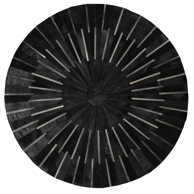 Patchwork PCH216 Round 100 Percent Real Cow Hide Fabric - Black With Charcoal Stripes, Round (6' X 6' Round)