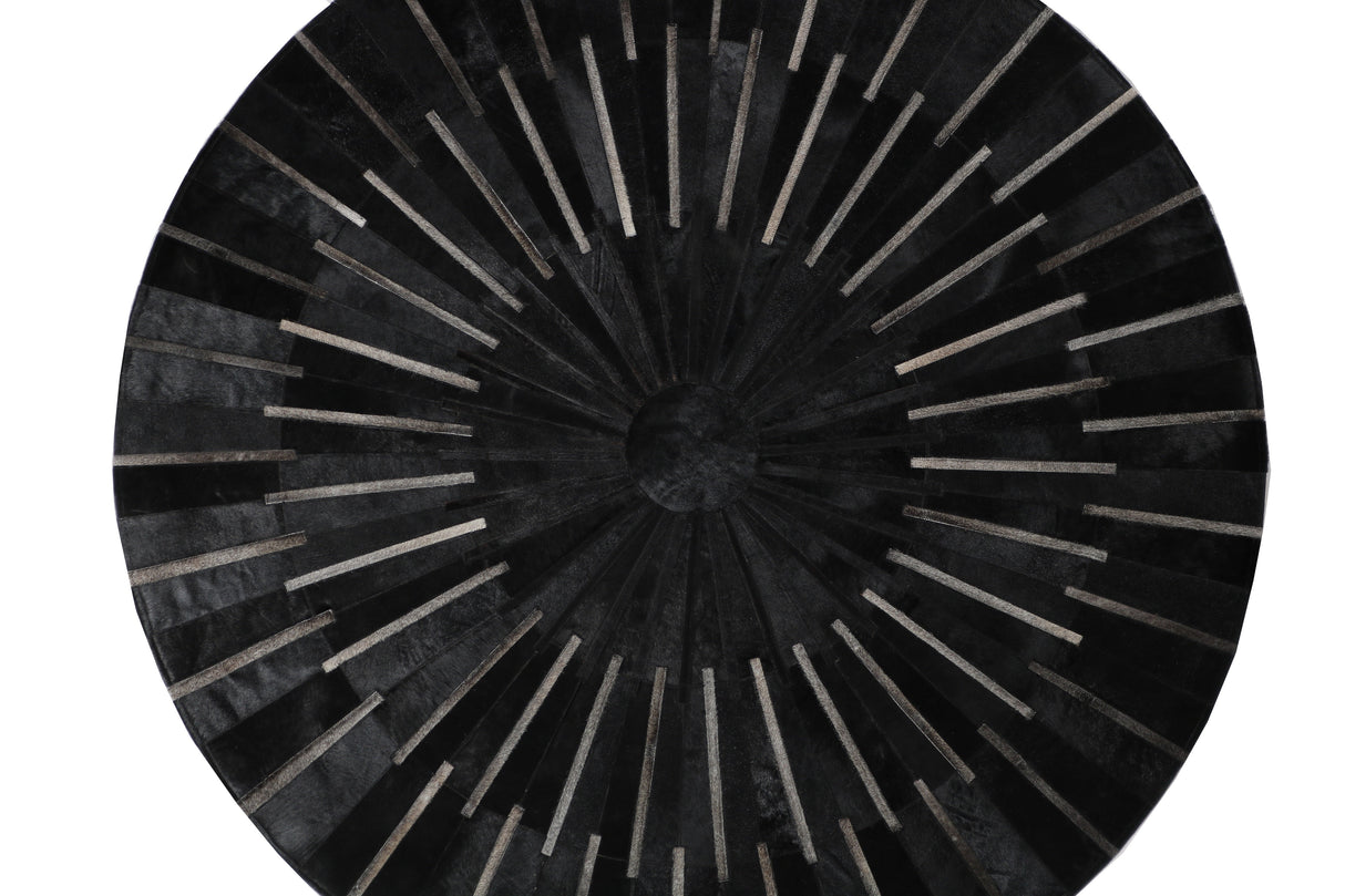 Patchwork PCH216 Round 100 Percent Real Cow Hide Fabric - Black With Charcoal Stripes, Round (6' X 6' Round)