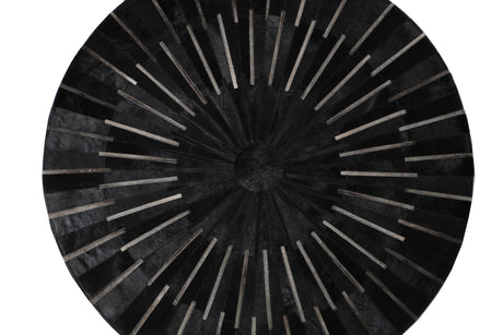 Patchwork PCH216 Round 100 Percent Real Cow Hide Fabric - Black With Charcoal Stripes, Round (6' X 6' Round)