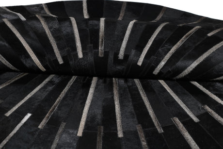 Patchwork PCH216 Round 100 Percent Real Cow Hide Fabric - Black With Charcoal Stripes, Round (6' X 6' Round)