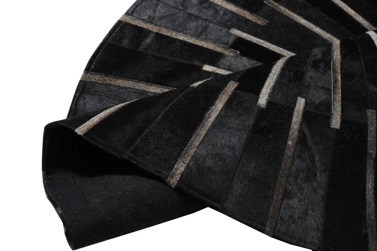 Patchwork PCH216 Round 100 Percent Real Cow Hide Fabric - Black With Charcoal Stripes, Round (6' X 6' Round)