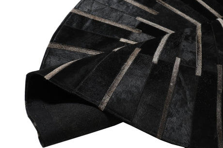 Patchwork PCH216 Round 100 Percent Real Cow Hide Fabric - Black With Charcoal Stripes, Round (6' X 6' Round)