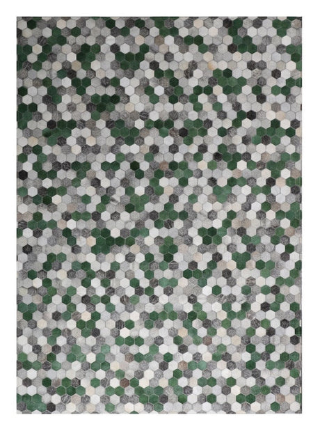 Patchwork PCH220 Green Cowhide Patchwork Fabric - Green Geometric Octagon Design, 5' X 7' (1 Unit)
