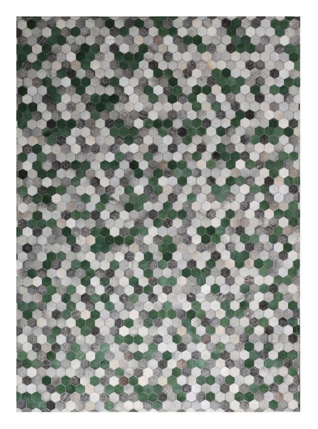 Patchwork PCH220 Green Cowhide Patchwork Fabric - Green Geometric Octagon Design, 5' X 7' (1 Unit)
