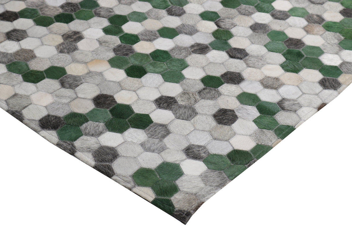 Patchwork PCH220 Green Cowhide Patchwork Fabric - Green Geometric Octagon Design, 5' X 7' (1 Unit)