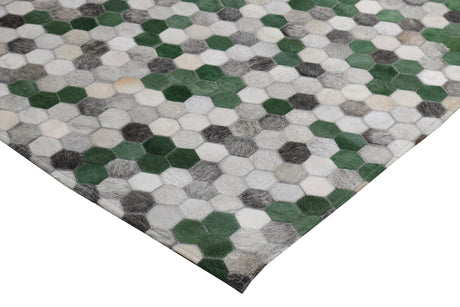 Patchwork PCH220 Green Cowhide Patchwork Fabric - Green Geometric Octagon Design, 5' X 7' (1 Unit)