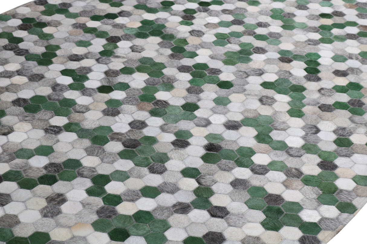 Patchwork PCH220 Green Cowhide Patchwork Fabric - Green Geometric Octagon Design, 5' X 7' (1 Unit)