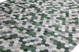 Patchwork PCH220 Green Cowhide Patchwork Fabric - Green Geometric Octagon Design, 5' X 7' (1 Unit)