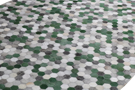 Patchwork PCH220 Green Cowhide Patchwork Fabric - Green Geometric Octagon Design, 5' X 7' (1 Unit)