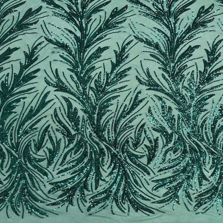 Ariba Floral Leaf Stretch Sequins Fabric - Nylon Spandex Mesh Fabric, 4-Way Stretch, 60" Width, 52" Sequins Width (1 Yard)