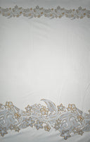 Polyester Fabric Plumeria Double Border White Glitter