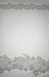Polyester Fabric Plumeria Double Border White Glitter