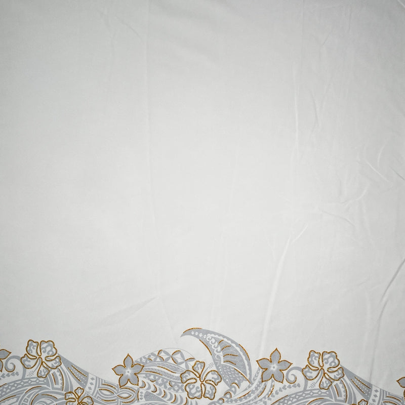 Polyester Fabric Plumeria Double Border White Glitter