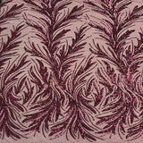 Ariba Floral Leaf Stretch Sequins Fabric - Nylon Spandex Mesh Fabric, 4-Way Stretch, 60" Width, 52" Sequins Width (1 Yard)