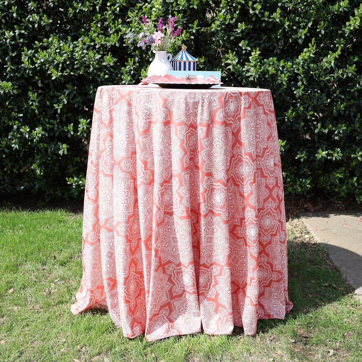 Round Scuba Tablecloth 120" Wrinkle-Free Rust/Burnt Orange