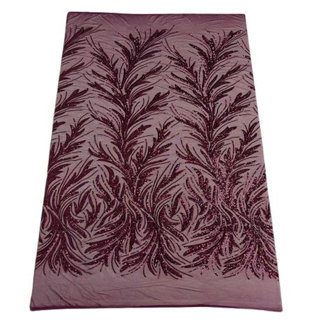 Ariba Floral Leaf Stretch Sequins Fabric - Nylon Spandex Mesh Fabric, 4-Way Stretch, 60" Width, 52" Sequins Width (1 Yard)