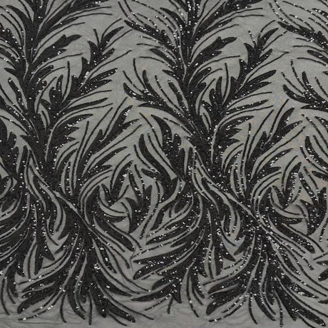 Ariba Floral Leaf Stretch Sequins Fabric - Nylon Spandex Mesh Fabric, 4-Way Stretch, 60" Width, 52" Sequins Width (1 Yard)
