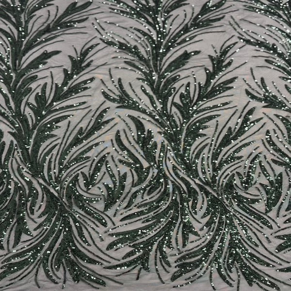 Ariba Floral Leaf Stretch Sequins Fabric - Nylon Spandex Mesh Fabric, 4-Way Stretch, 60" Width, 52" Sequins Width (1 Yard)