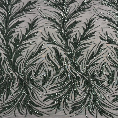 Ariba Floral Leaf Stretch Sequins Fabric - Nylon Spandex Mesh Fabric, 4-Way Stretch, 60" Width, 52" Sequins Width (1 Yard)