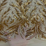 Ariba Floral Leaf Stretch Sequins Fabric - Nylon Spandex Mesh Fabric, 4-Way Stretch, 60" Width, 52" Sequins Width (1 Yard)