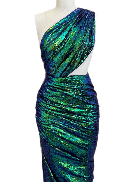 Stretch Sequin On Mesh Green Iridescent