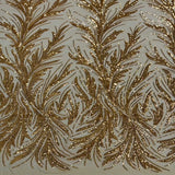 Ariba Floral Leaf Stretch Sequins Fabric - Nylon Spandex Mesh Fabric, 4-Way Stretch, 60" Width, 52" Sequins Width (1 Yard)