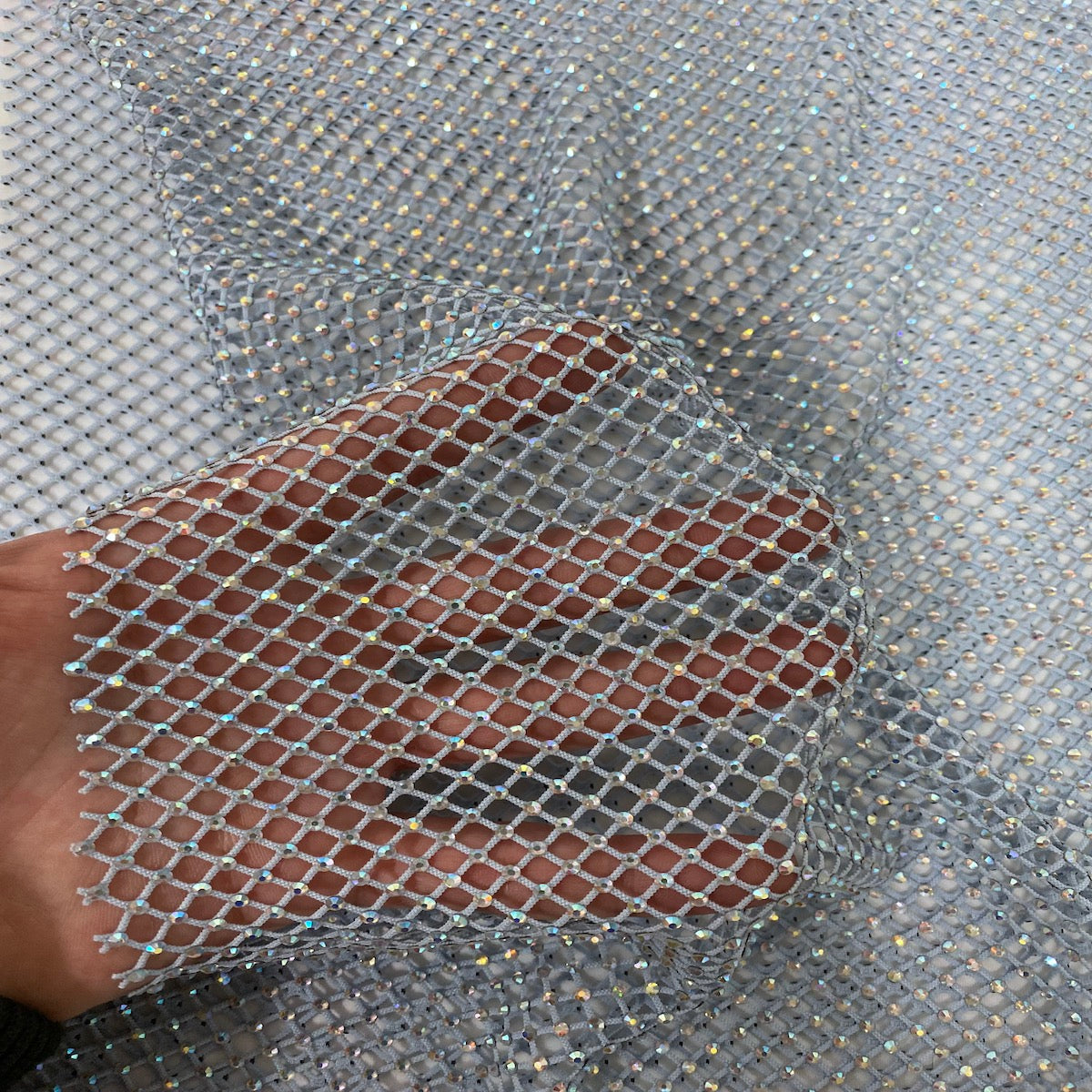 Rhinestone Fishnet Lace Fabric