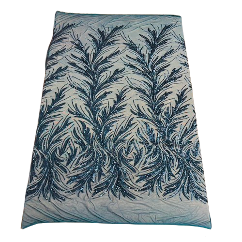 Ariba Floral Leaf Stretch Sequins Fabric - Nylon Spandex Mesh Fabric, 4-Way Stretch, 60" Width, 52" Sequins Width (1 Yard)