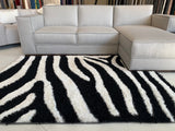Zebra Animal Print Shag Viscose Fabric - Black And White Zebra Print, 1.5" High Pile (1 Piece)