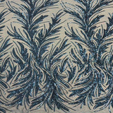Ariba Floral Leaf Stretch Sequins Fabric - Nylon Spandex Mesh Fabric, 4-Way Stretch, 60" Width, 52" Sequins Width (1 Yard)