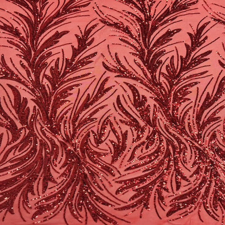 Ariba Floral Leaf Stretch Sequins Fabric - Nylon Spandex Mesh Fabric, 4-Way Stretch, 60" Width, 52" Sequins Width (1 Yard)