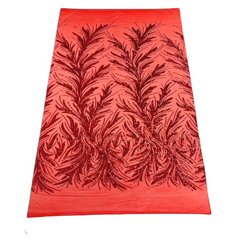 Ariba Floral Leaf Stretch Sequins Fabric - Nylon Spandex Mesh Fabric, 4-Way Stretch, 60" Width, 52" Sequins Width (1 Yard)