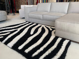 Zebra Animal Print Shag Viscose Fabric - Black And White Zebra Print, 1.5" High Pile (1 Piece)