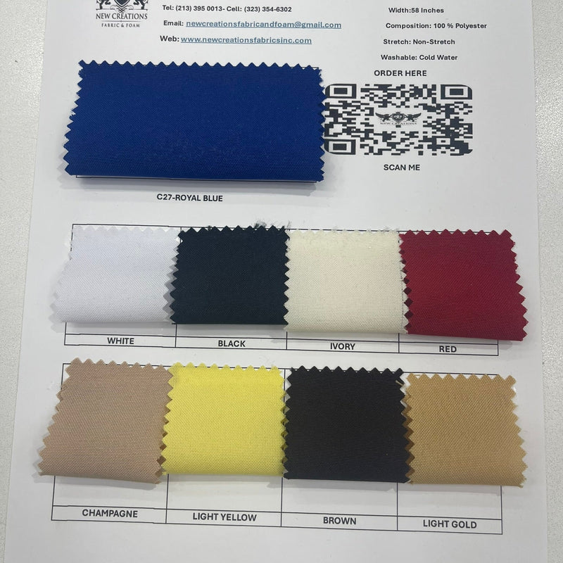 Navy Blue 100% Premium Woven Polyester Poplin Fabric - Navy Blue, 58" Width (1 Yard)