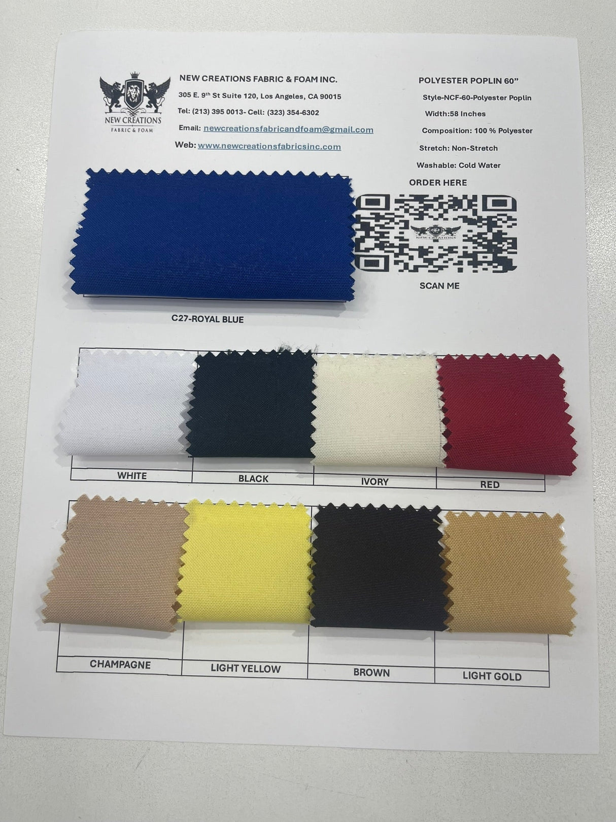 Navy Blue 100% Premium Woven Polyester Poplin Fabric - Navy Blue, 58" Width (1 Yard)