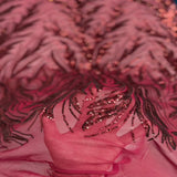 Ariba Floral Leaf Stretch Sequins Fabric - Nylon Spandex Mesh Fabric, 4-Way Stretch, 60" Width, 52" Sequins Width (1 Yard)
