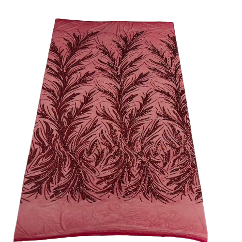 Ariba Floral Leaf Stretch Sequins Fabric - Nylon Spandex Mesh Fabric, 4-Way Stretch, 60" Width, 52" Sequins Width (1 Yard)