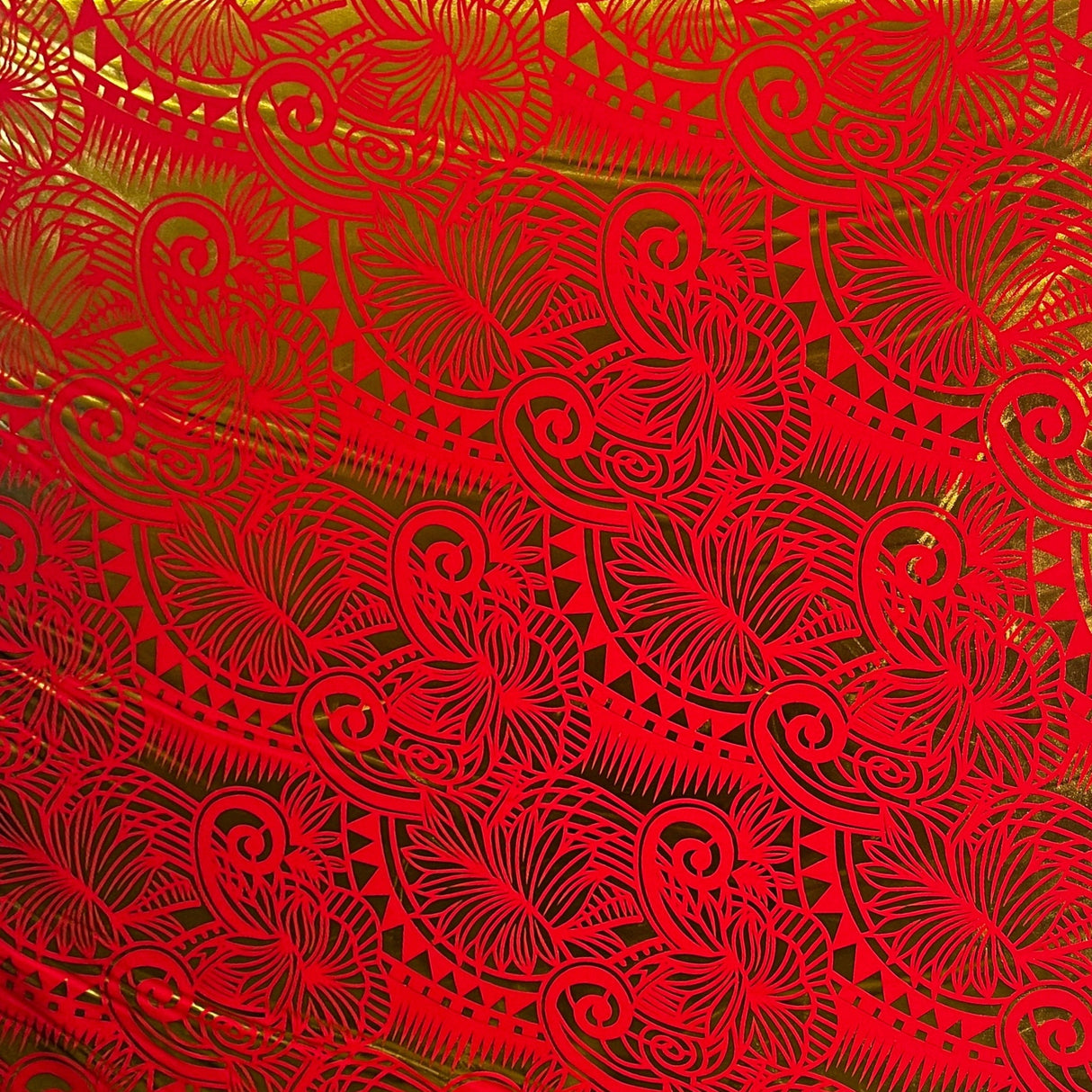 Palm Leaves Traditional Tattoo Polyester Foil Fabric - Foil Printed, Palm Leaves, 60" Width (1 Yard)