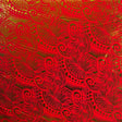Palm Leaves Traditional Tattoo Polyester Foil Fabric - Foil Printed, Red & Gold, 36" X 60" (1 Yard)