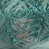 Ariba Floral Leaf Stretch Sequins Fabric - Nylon Spandex Mesh Fabric, 4-Way Stretch, 60" Width, 52" Sequins Width (1 Yard)