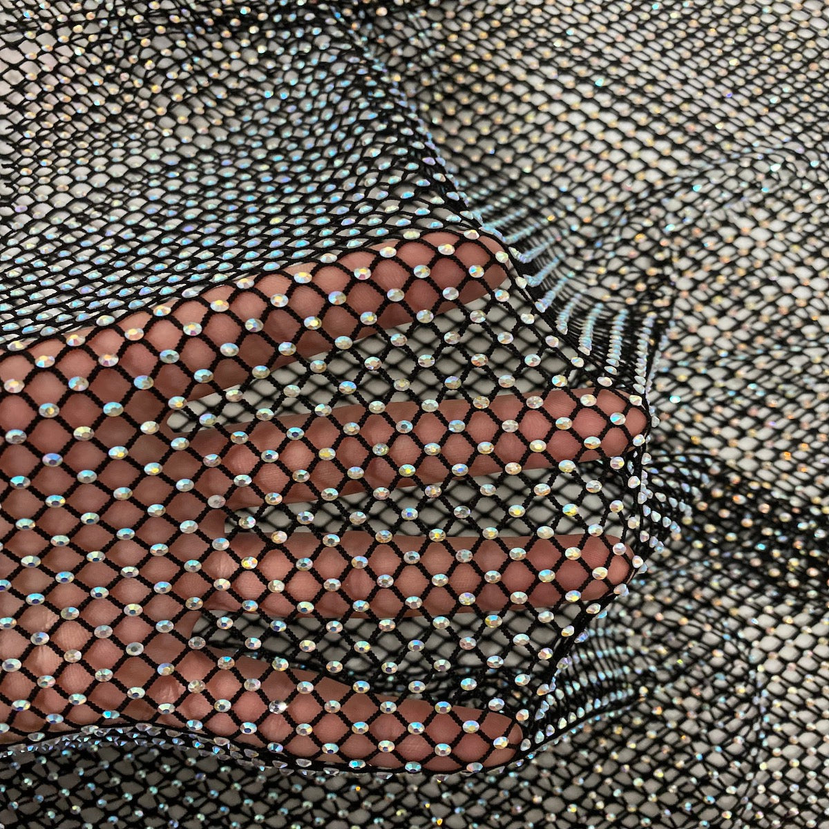Rhinestone Fishnet Lace Fabric