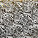 Palm Leaves Traditional Tattoo Polyester Foil Fabric - Foil Printed, Palm Leaves, 60" Width (1 Yard)